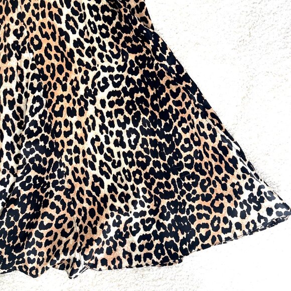 New Ganni Silk Leopard Print A-Line Midi Skirt Size 6 - Picture 6 of 9